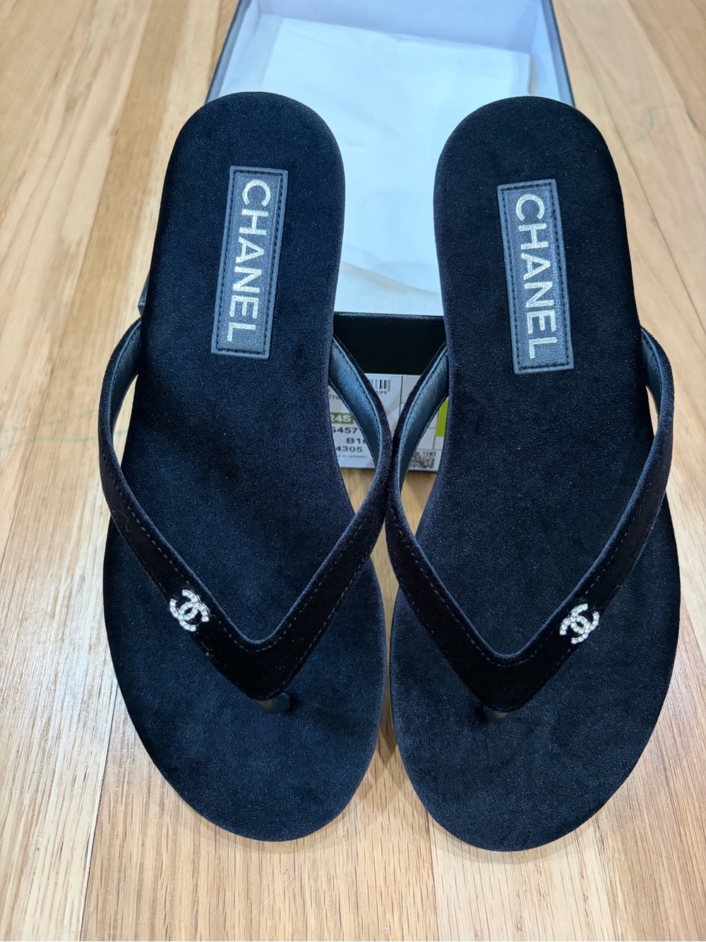 Chanel Black Suede Logo Flip Flops size 38 - Picture 2 of 8